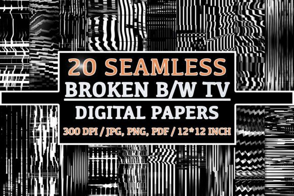 20 Seamless Broken Black and White TV Patterns for Creative Projects