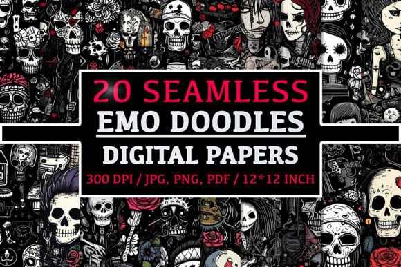 20 Seamless Emo Doodles Patterns