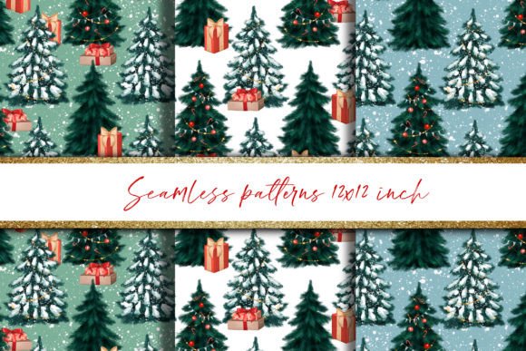 3 Christmas Tree Seamless Patterns for Creative Projects and Design Needs