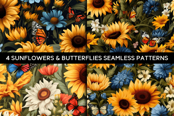 4 Sunflowers Butterfly Seamless Patterns: A Vibrant Digital Paper Collection