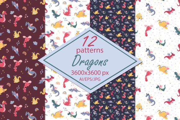 Cute Dragons Paper Seamless Patterns