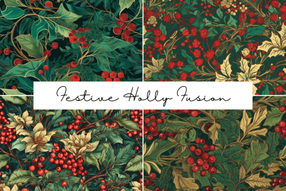 Festive Holly Fusion Seamless Patterns: A Timeless Design Element for the Modern Creator