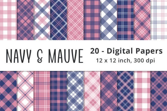 Navy and Pink Digital Plaid Patterns