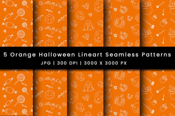 Orange Color Halloween Line Art Patterns: A Creative Resource for Seasonal Design