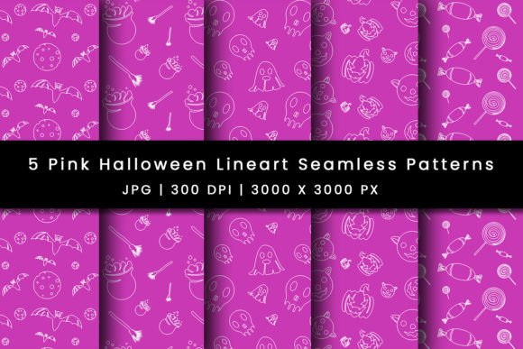 Pink Halloween Line Art Patterns: A Whimsical Addition to Your Creative Projects