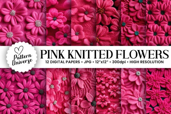 Pink Knitted Flowers Seamless Patterns