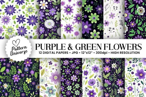 Purple Green Flowers Seamless Patterns: A Versatile Design Resource for Craft Enthusiasts