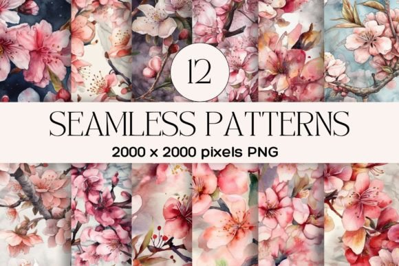 Sakura Watercolor Seamless Patterns Pack