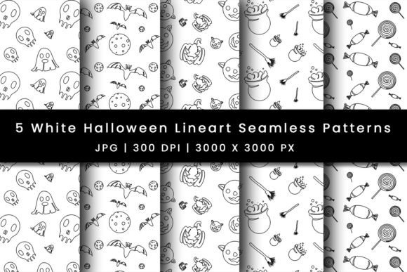 White Halloween Line Art Patterns